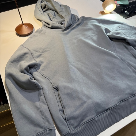 Theory Hoodie Mens Medium Gray Blue Terry Cotton Sweatshirt Pullover - Picture 4 of 8